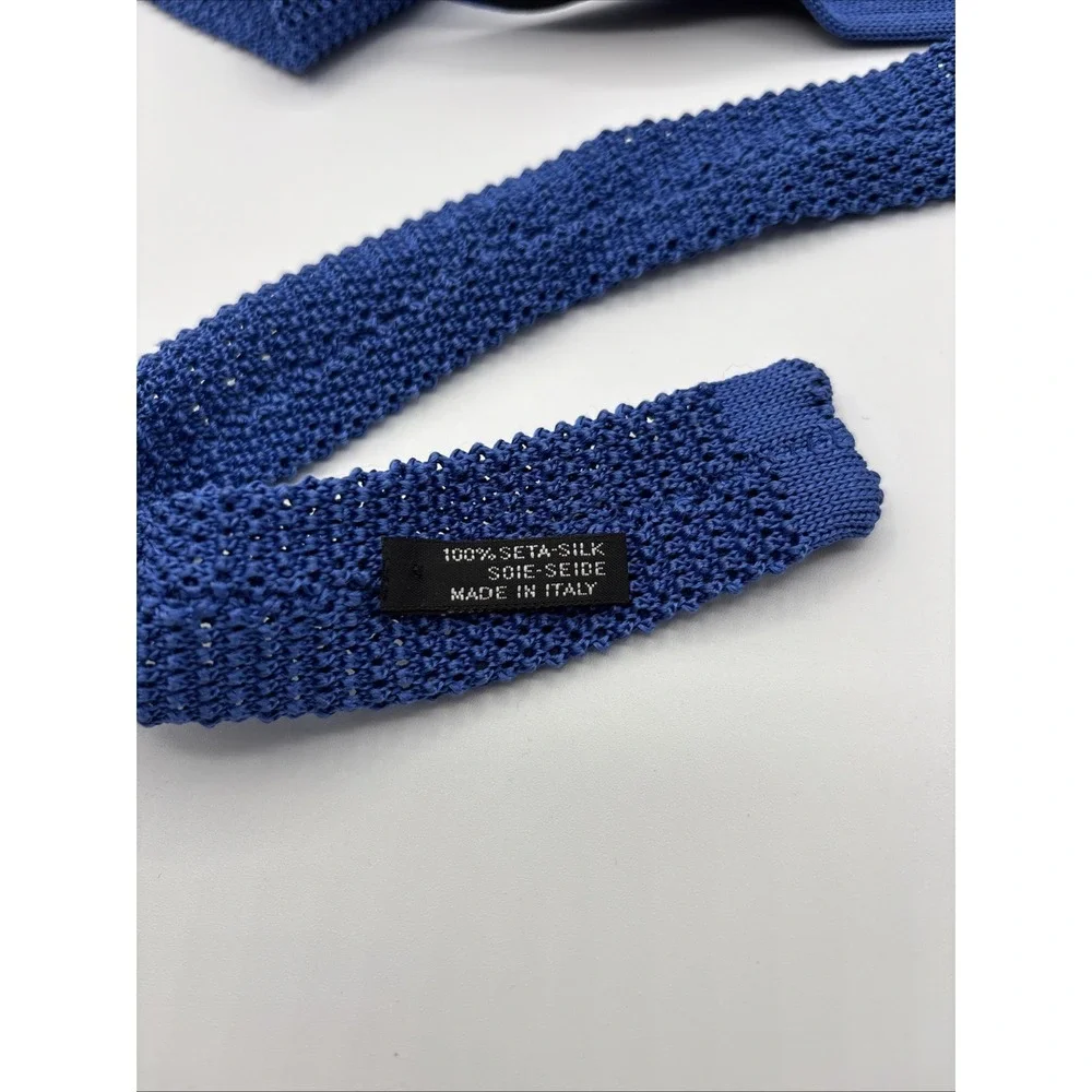 Ovadia & Sons Square Knit Tie Mens Blue Silk Sailboat Nauitcal Made In Italy